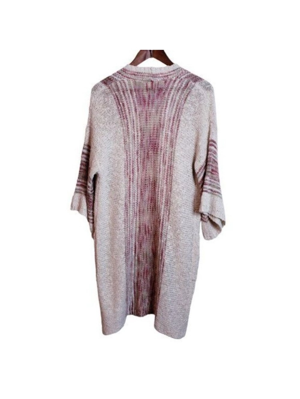 NWT Easel Boho Beach Oatmeal Striped Baja | Knit Open-Front Throw Cardigan - Picture 6 of 16